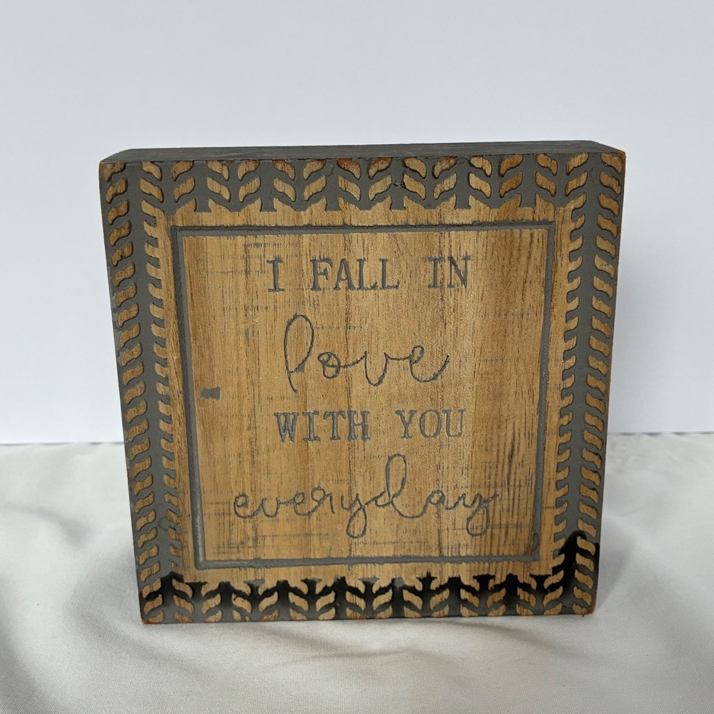 Box Sign Grey I Fall In Love With You Everyday Rustic Wood Farmhouse Shabby Chic